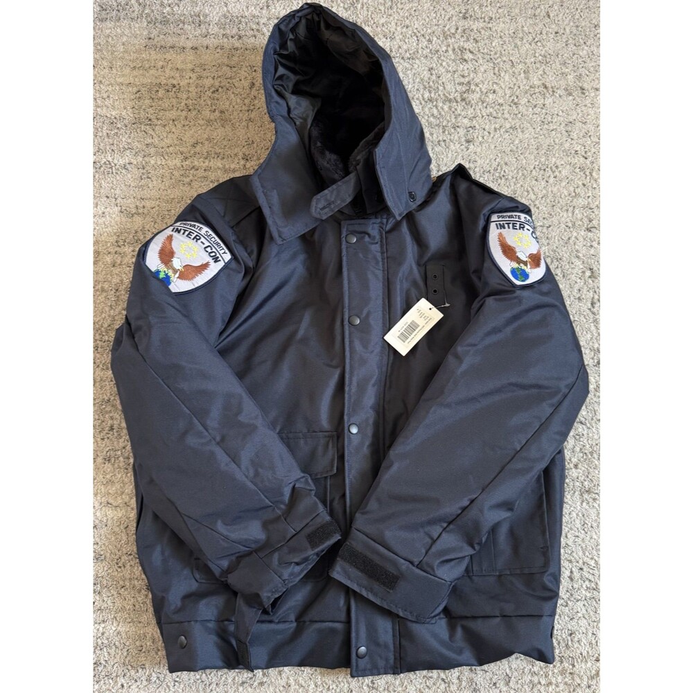 National Patrol Inter-Con Private Security Jacket Men M Navy Hooded Insulated